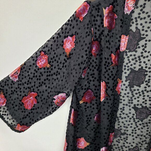 Saachi Anthropologie Dotty Velvet Burnout Kimono Black Pink Floral Wrap One Size - Picture 6 of 9
